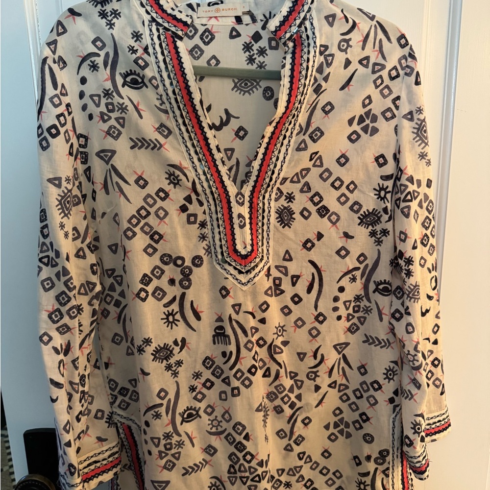 Tory Burch Cream and Black Patterned Tunic